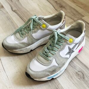 Golden Goose Running Sole Sneakers in Ice Suede-Gold Cocco-Glitter Star